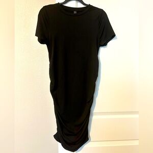 Black Short Sleeve Jersey Maternity Dress Side Gather Comfortable & Cute sz M